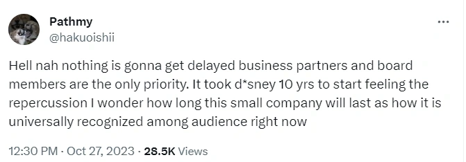 Этот комментарий указал на явное игнорирование MAPPA проблем, с которыми столкнулись аниматоры. Ответственные лица вмешались, заявив, что в случае жалоб или прекращения работы сотрудников, они просто наймут других аниматоров для завершения работы.